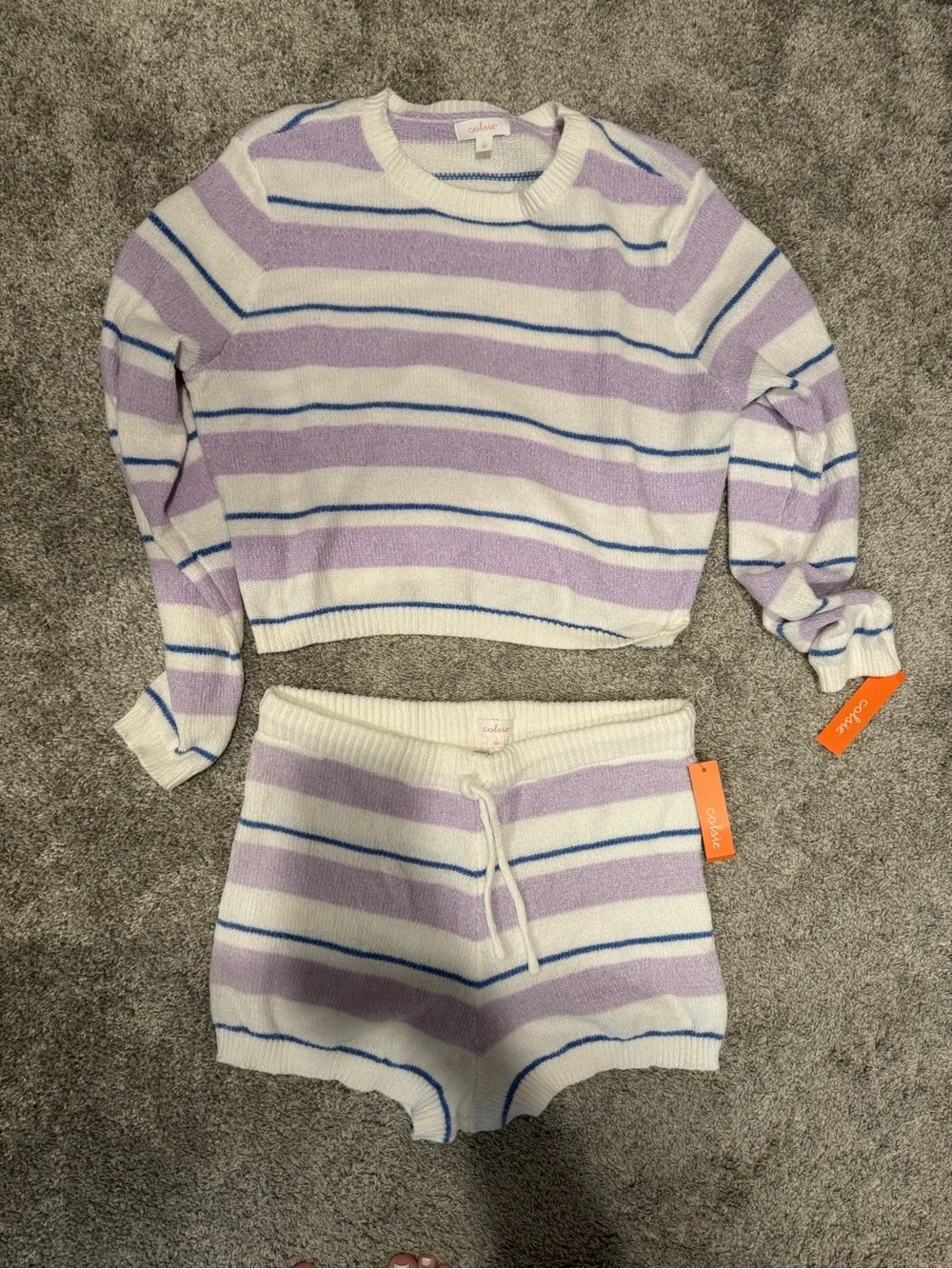 Cozy Striped Set - Lavender & White